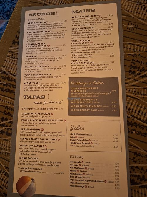 Vegan menu at Bianco Lounge in Leeds
