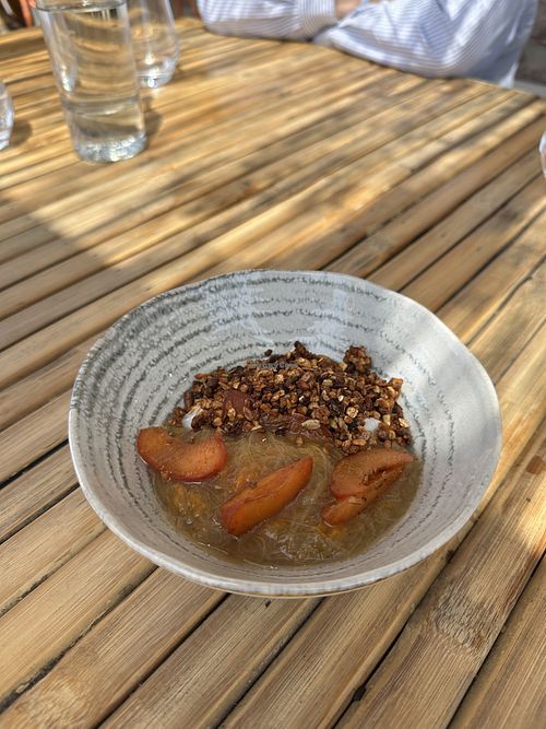 Chia pudding with compote and granola   at Karma Kafé in Erquy