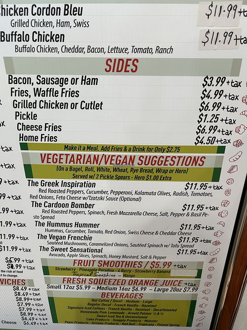 Veg options  at High Street Bagels Sayville in Sayville
