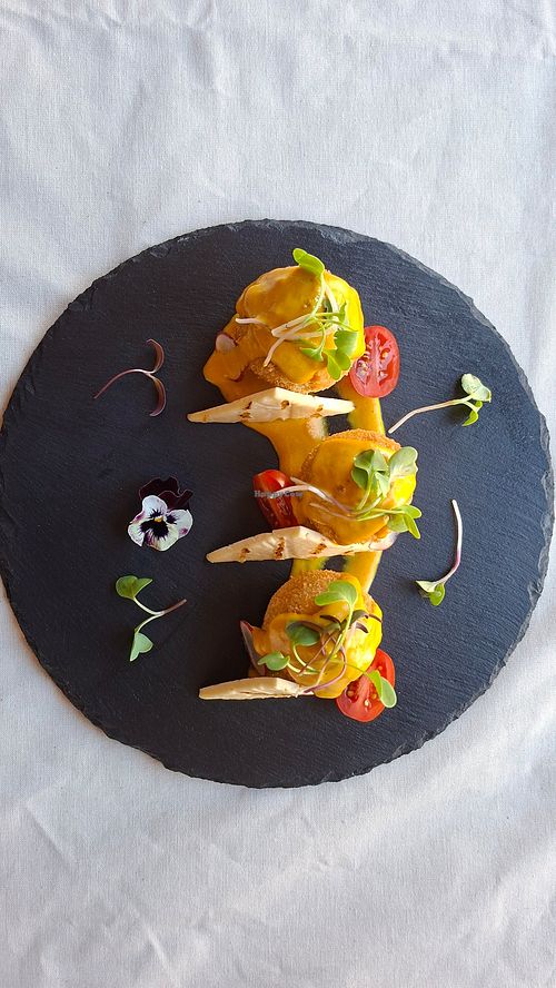 Crocante de yuca con Huancaina. at Green House Valle Sagrado in Urubamba