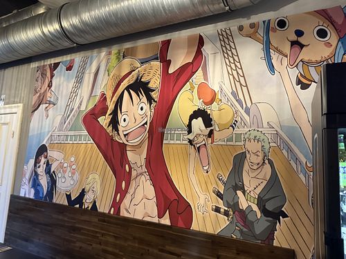 Murals of one piece inside  at Muntay - Vegan Asian Kitchen in Hamburg