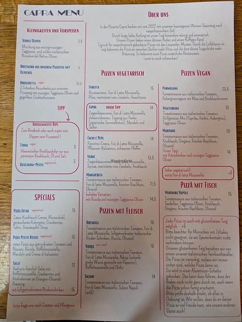 Food menu at Capra Sauerteigpizzeria - Leipzig-Plagwitz in Leipzig