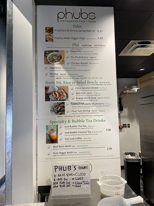 Menu at Phubs in Hanover