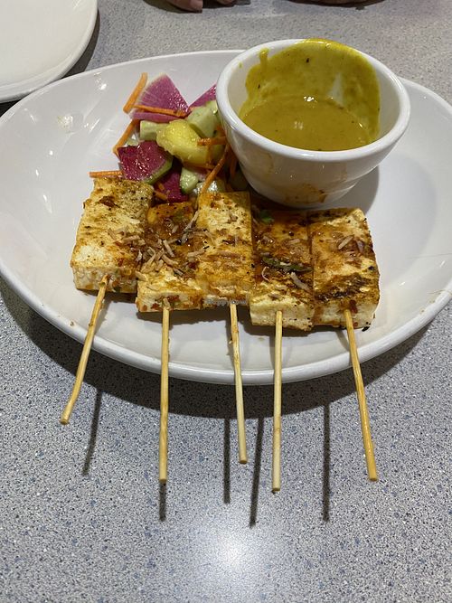 Coconut Curry Tofu Skewers. at Silver Diner in Cherry Hill