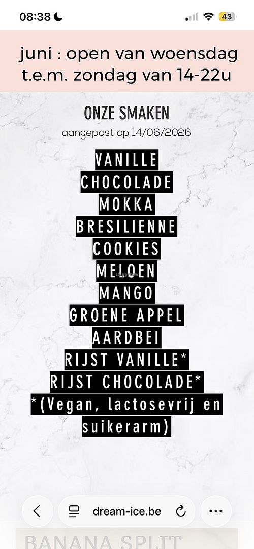 Ter plaatse - op 14/6 2 vegan opties   at Dream Ice in Dendermonde