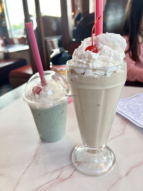 Kids vegan grasshopper milkshake & vegan cold brew milkshake with coconut whip topping  at Silver Diner in Dale City