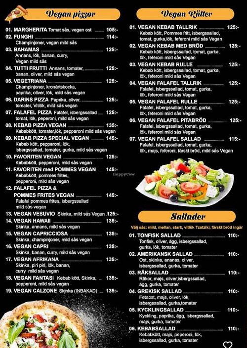 The vegan menu at S:t Pauli Pizzeria in Gothenburg