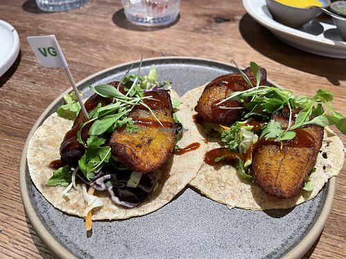 Vegan plantain tacos  at Wahaca Paddington in London