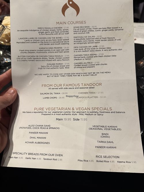 Vegan section of menu  at Anoki Restaurant - A38 Burton in Derby