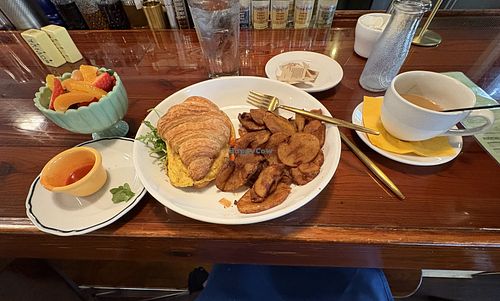 Breakfast BLT w/out bacon (replace with side fruit bowl), sub Just Egg, sub vegan croissantt  at Auspicious Whitemarsh in Savannah