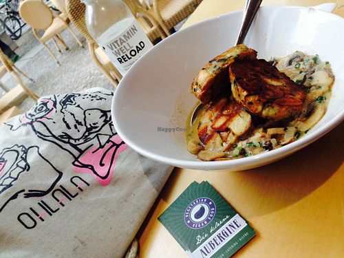 Vegan Bretzel Knödel with mushroom sauce at Die Kleene Aubergine in Berlin