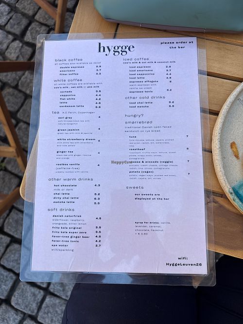 Menu  at Hygge Leuven in Leuven