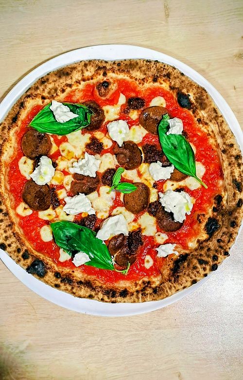 Vegan Salami & Nduja with Vegan Stracciatella at Heima Pizza in Meols