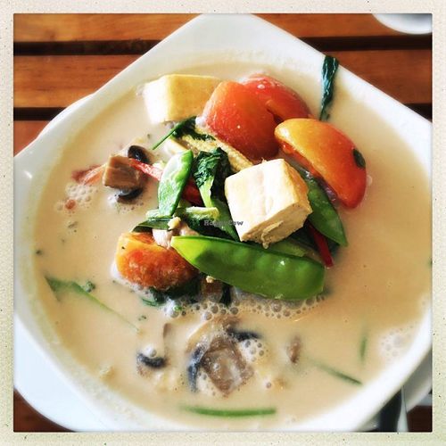 The chef recommended Thai Coconut Vege Tofu Soup at Banana Leaf Vegan Thai Fusion in Canggu