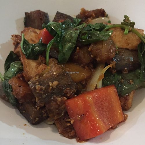 pumpkin eggplant sweet basil   at Banana Leaf Vegan Thai Fusion in Canggu