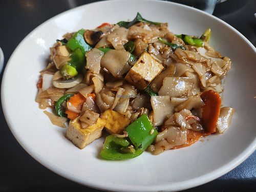 Pad kee mao (add tofu) - vegan on request at Thai Spoon and Sushi in Chicago