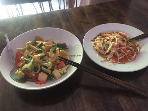 green curry noodles and green papaya salad - super yummy at May Kaidee Chiang Mai in Chiang Mai