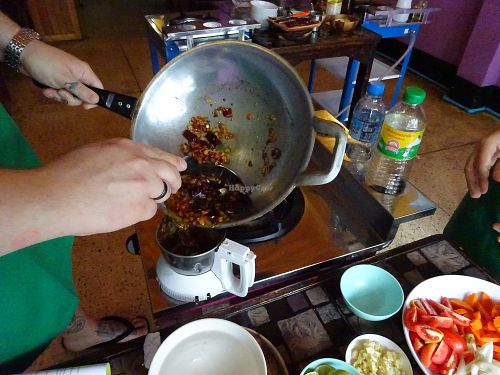 making curry paste from cooking course at May Kaidee Chiang Mai in Chiang Mai
