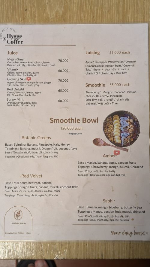 Menu at Hygge Coffee in Hoi An