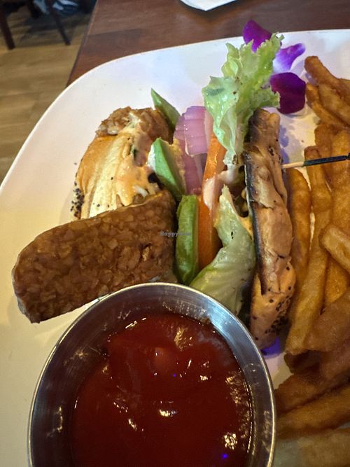 The Bistro Vegan Burger with vegan bacon!  at Aloha Steakhouse in Ventura