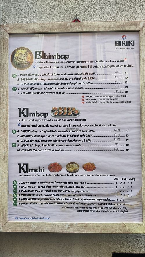 Menu at BIKIKI - Lee's Korean Street Food in Milan