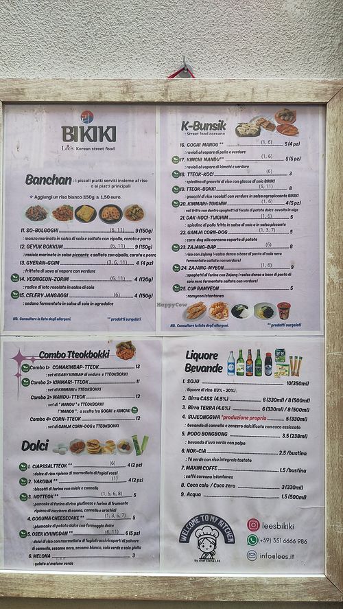 menu at BIKIKI - Lee's Korean Street Food in Milan