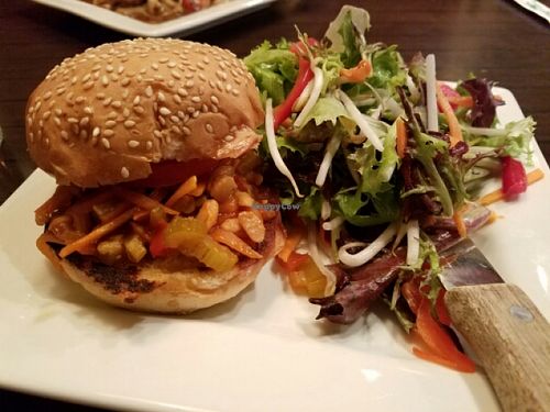 Steven Segal burger with salad at Ginger Hop in Minneapolis