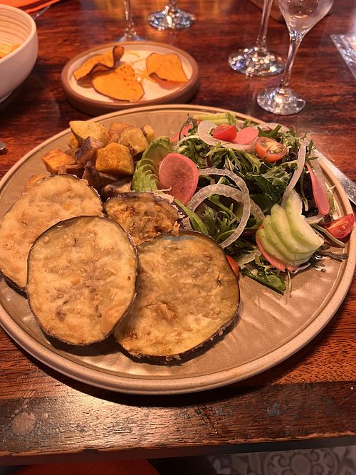 Vegan eggplant dish   at Inka Wasi Restaurant in Aguas Calientes