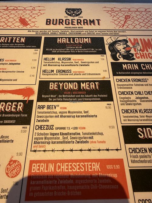 Menu (vegetarian/vegan part).  at Burgeramt Prenzlauer Berg in Berlin
