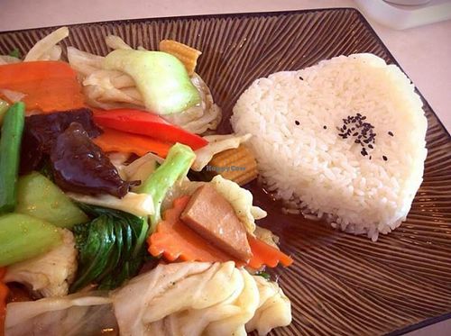 Veggies and rice at Nature Vegetarian Food in Lower Hutt