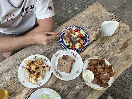 roasted cauliflower, brotsalat, smashed potatoes  at Anitas in Berlin