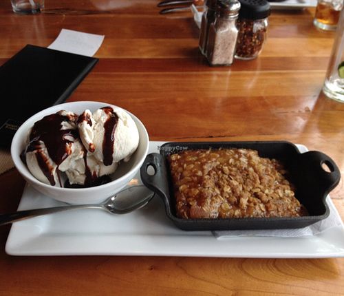 Apple Cobbler with coconut ice cream & chocolate syrup at Picazzo's Healthy Italian Kitchen in Scottsdale