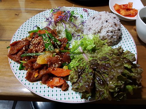 Soy protein and rice at Dajeon Cafe in Busan