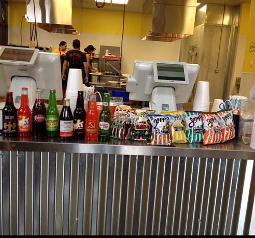 their selection of bottled drinks & chips  at Ike's in Tempe
