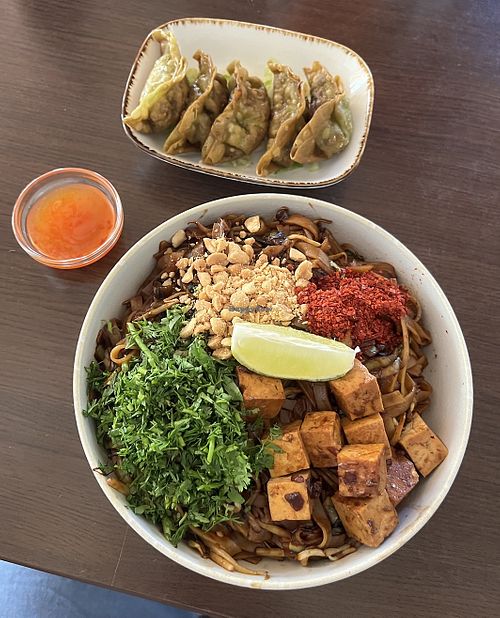 Vegetable Gyoza and Pad Thai with Tofu  at Reisbude in Braunschweig