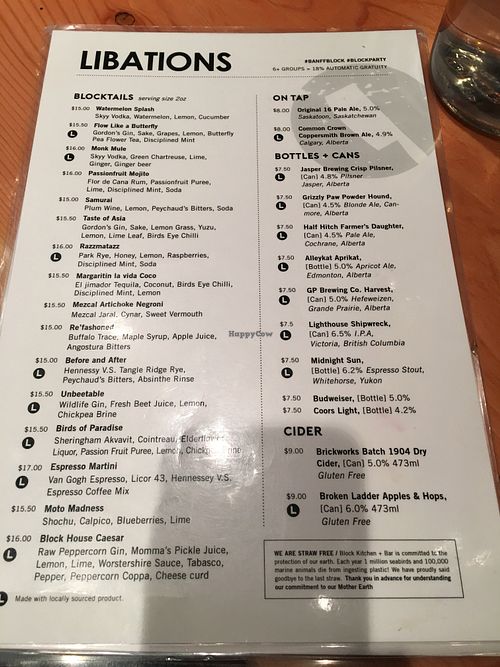 Block Kitchen and Bar Banff Alberta Restaurant HappyCow