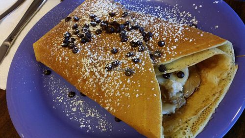 The King Vegan Crêpe with banana, sun butter, chocolate, and cashew cream at Firefly in West Seattle
