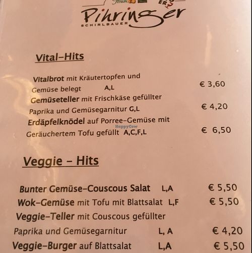 menu-card at Mostheuriger Pihringer in Winklarn