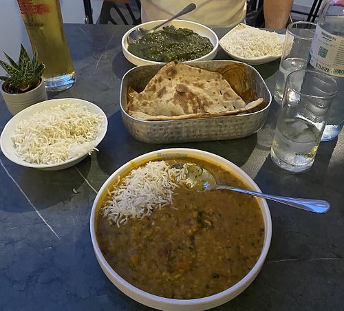 Curry soup, tofu and spinach soup, roti   at Restaurant Ganesha in Vienna