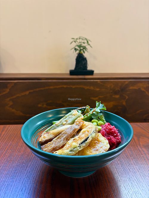 Vege tempura rice bowl (available upon request) at Megumi Japanese in Inverell