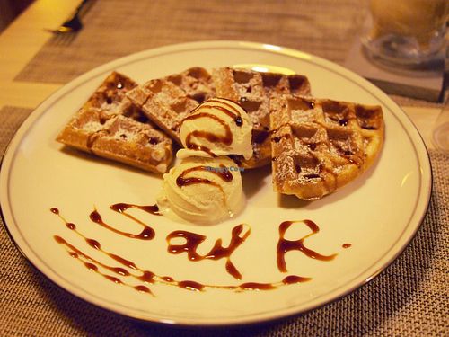 Vegan waffle with ice cream
 at Soul R. Vegan Cafe in Taipei