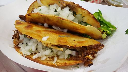 Vegan birria tacos ($6.50 each). Didn't love the vegan cheese but the jackfruit is good. at Bussin Birria Tacos - Uptown in Minneapolis
