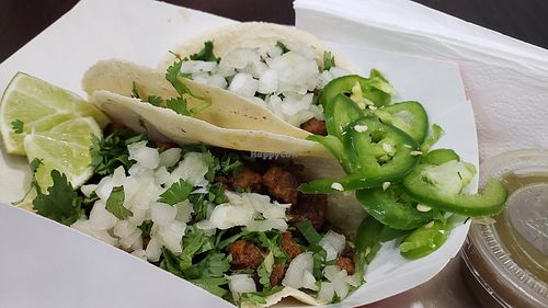 Vegan spicy chorizo tacos ($6.50 each). Nicely done. at Bussin Birria Tacos - Uptown in Minneapolis