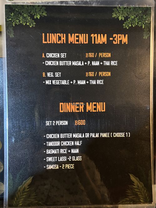 Menu  at Jyoti Restaurant in Bangkok