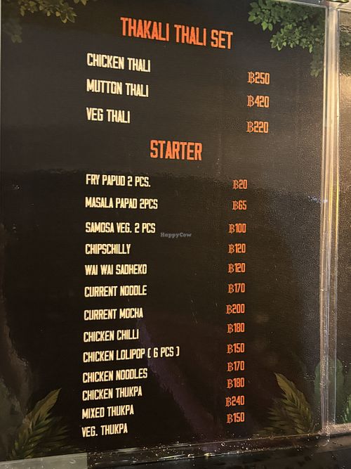 Menu  at Jyoti Restaurant in Bangkok