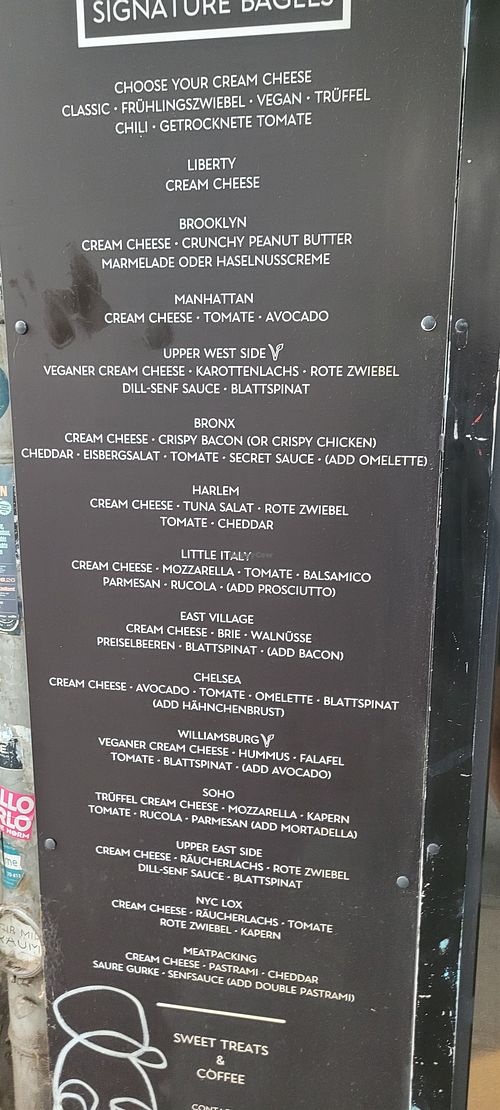 Menu at New York Bagel Bar / HH-Schanze in Hamburg