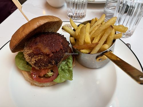 Sweet potato burger with onion spiced bhaji, and spiced chutney    at The Court in Edinburgh