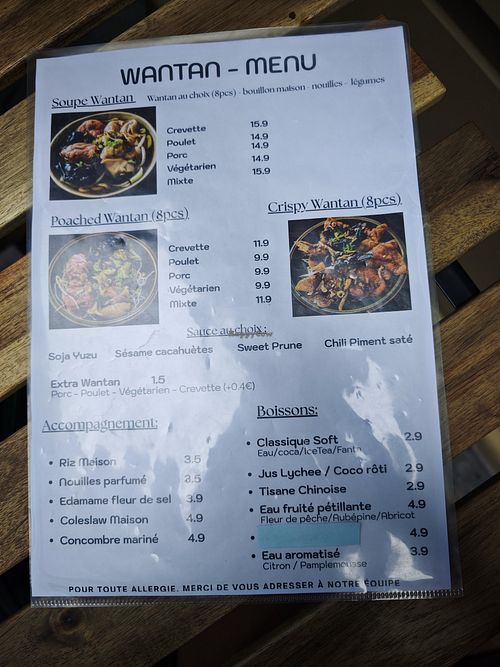 Menu at WANTAN in Brussels