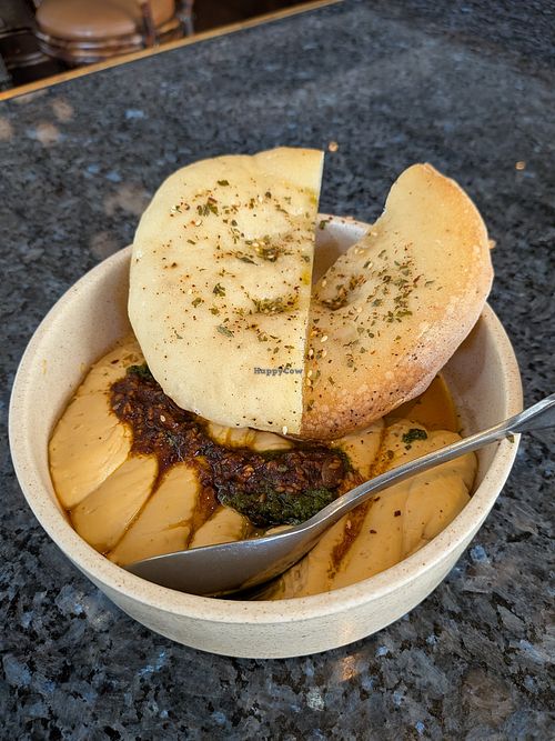 Hummus and pita bread at Kazba Cocktail Bar in Fortitude Valley