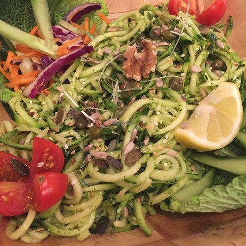 Delicious Zoodles with a raw Coriander Pesto.  at Love Juice in Manchester